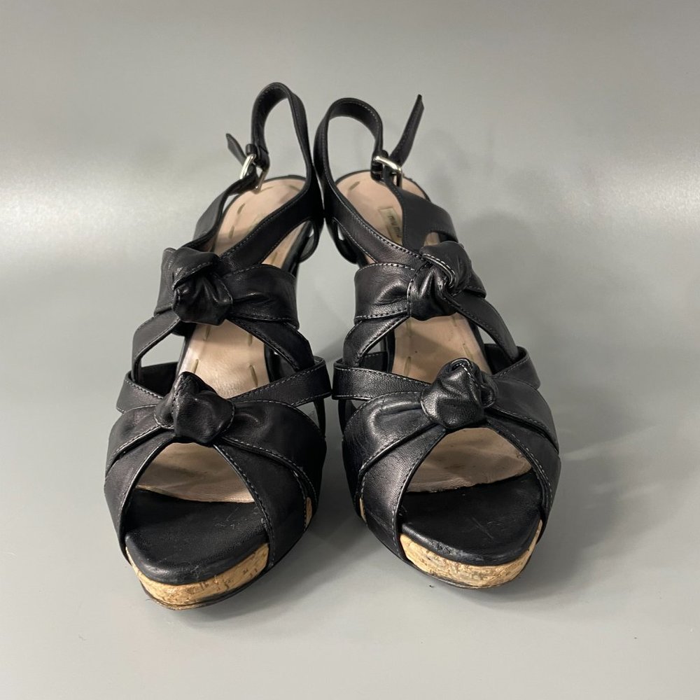 Authentic Miu Miu Washed Leather Platform Strappy… - image 3